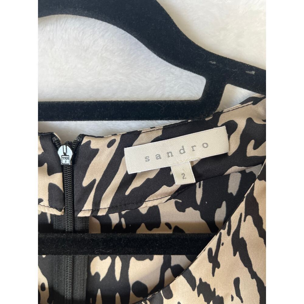 Sandro Silky Animal Print Studded 3/4 Sleeve Party Dress Glam Rocker Edgy sz 2 - Picture 2 of 12